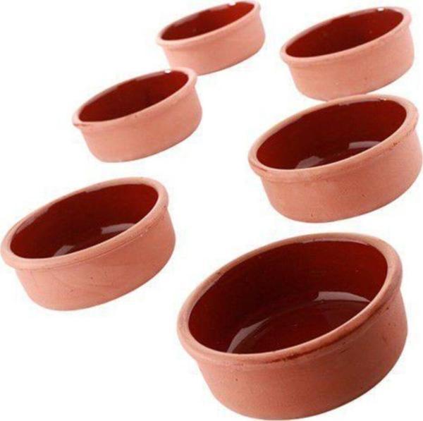 Abnturk Tam Set Içi Sırlı Toprak Güveç Kasesi 6 Adet Fırın Sütlaç Kasesi Dış Yüzeyi Naturel Porsiyonluk Kase - Image 1
