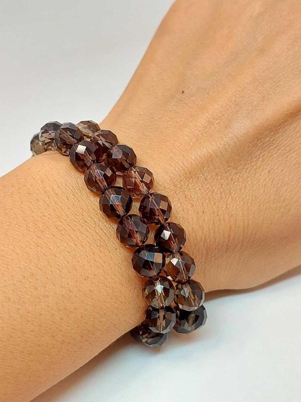 Dumanlı Kuvars Taşı Faset Kesim 8mm Unisex İkili Bileklik - Image 1