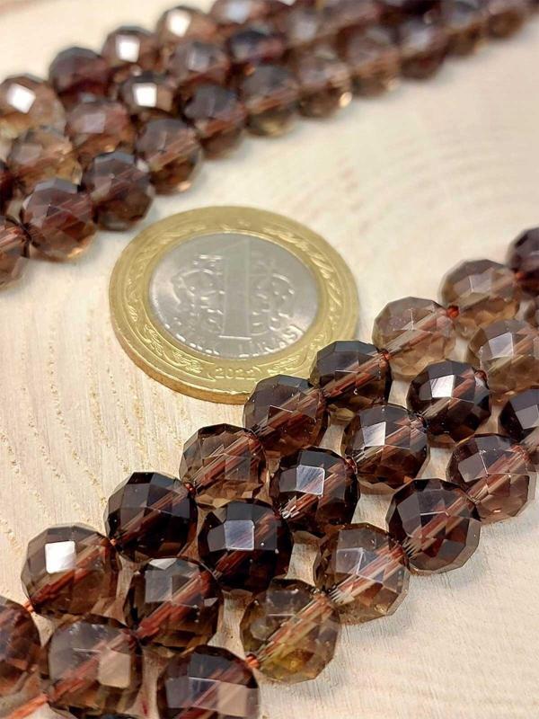 Dumanlı Kuvars Taşı Faset Kesim YARIM Dizi 8mm (18cm uzunluğundadır) - Image 1