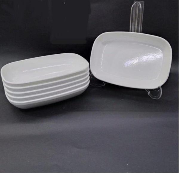 Abnturk 6 Adet Beyaz Melamin Kayık 17X12Cm Orta Boy Salata Tabağı Oval - Image 1