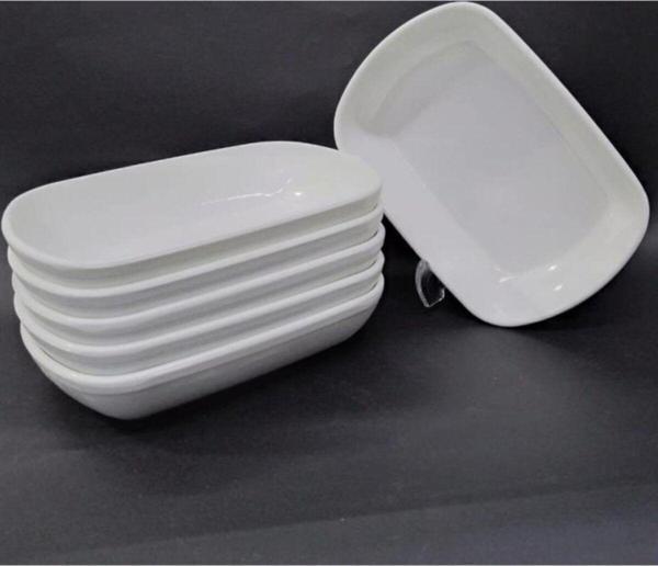İstoç Türk 6 Adet Beyaz Melamin Kayık Tabak 14X10Cm Orta Boy Salata Tabağı - Image 1