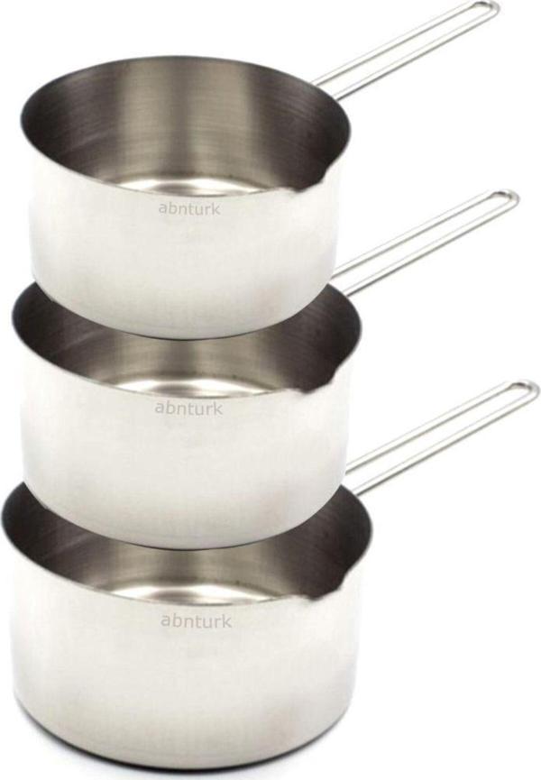 Abnturk 3Lü Set 12-14-16Cm Paslanmaz Çelik Sütlük 18/10 Ultra Lüx Inox Derin Sos Tavası Metal Saplı Kaçerola - Image 1