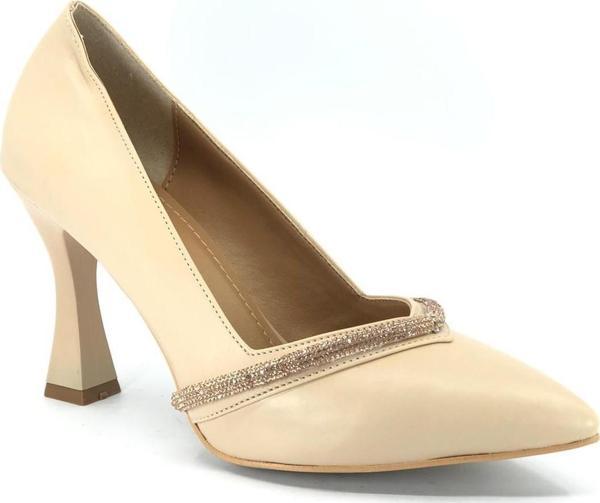 Feles Şerit Taş Dekolteli Kadeh Topuklu Kadın Stiletto Ayakkabı - Image 1