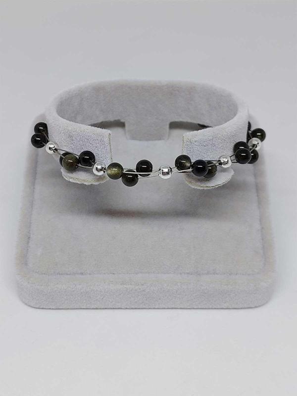 Golden & Siyah Obsidyen Taşı Bileklik 4mm - Image 1