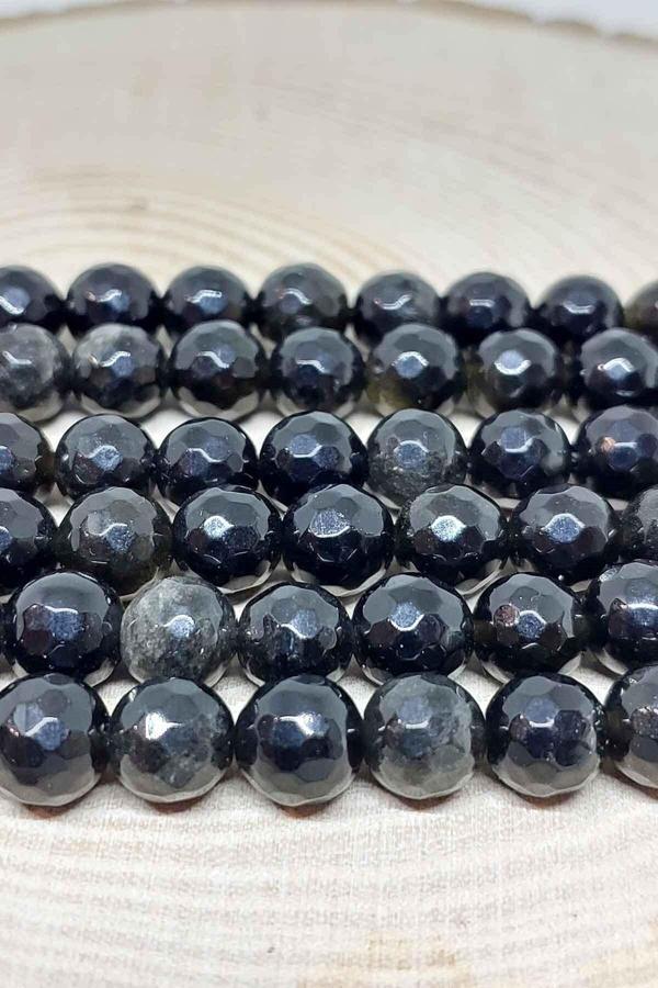 Golden & Siyah Obsidyen Taşı Faset Kesim Dizi 8mm - Image 1