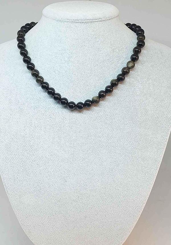 Golden & Siyah Obsidyen Taşı Kolye 8mm (klipsli) - Image 1