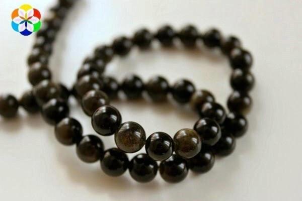 Golden & Siyah Obsidyen Taşı Yarım Dizi 8mm (18cm Uzunluğundadır) - Image 1