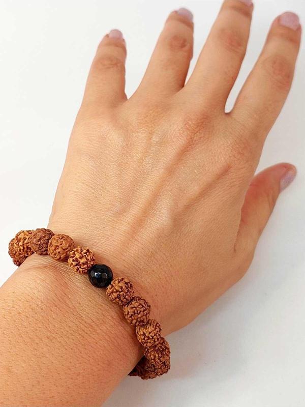 Golden Obsidyen Taşlı Rudraksha Tohum Unisex Bileklik 8mm - Image 1
