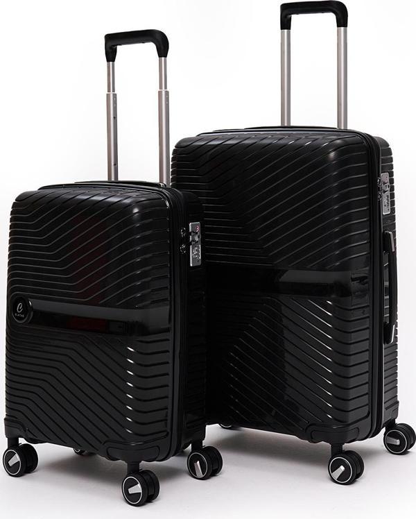 Elatae Exclusive Pro Polipropilen Kırılmaz 2'li Valiz Seti Orta Boy - Kabin Boy Siyah 5239 - Image 1