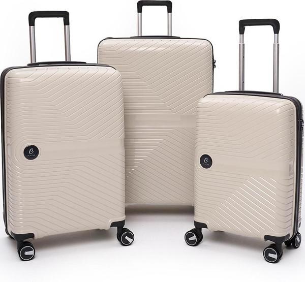 Elatae Exclusive Pro Polipropilen Kırılmaz 3'lü Valiz Seti Büyük - Orta ve Kabin Boy Bej - Antrasit 5239 - Image 1