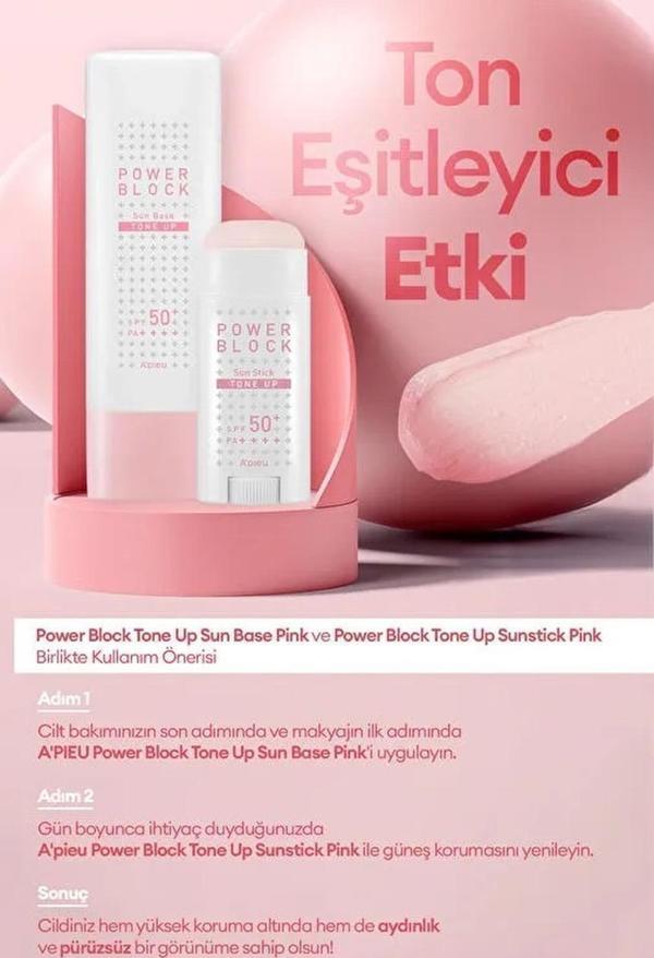 Missha Ton Eşitleyici Aydınlatıcı Güneş Kremi 50ml A'PIEU Power Block Tone Up Base Pink SPF50+/PA++++ - Image 1