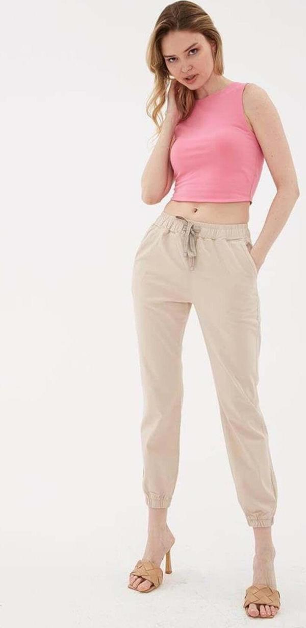 Fashion Friends Paçası Ve Beli Lastikli Pantolon Bej - Image 1