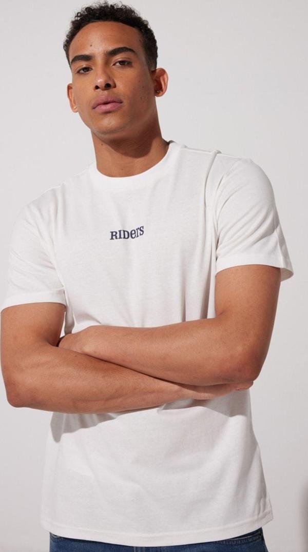 Riders By Lee Loose Fit %100 Pamuk Bisiklet Yaka Beyaz Tişört - Image 1