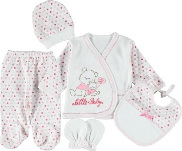 Mdrandy %100 Pamuk 5'Li Kız Bebek Hastane Çıkışı Yenidoğan Zıbın Set Hediyelik - Image 1