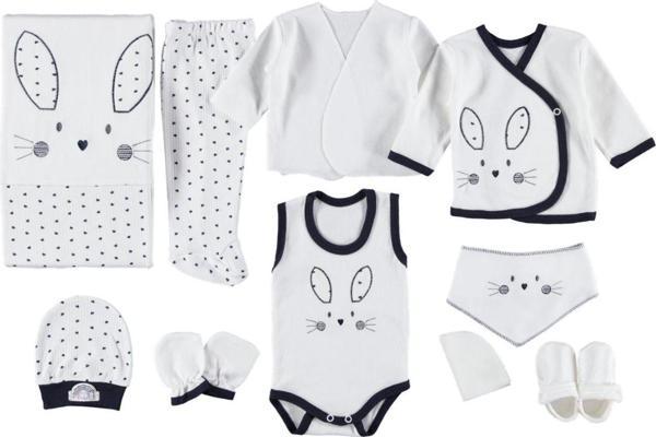 Mdrandy 10 Lu Kulaklı Rabbit Lüx Set Zıbın Seti Hastane Çıkışı %100 Pamuklu - Image 1