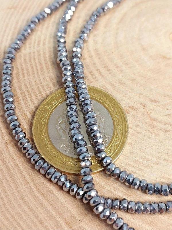 Hematit Taşı Rondela Faset Kesim YARIM Dizi 3*1,5mm (41225) (18cm Uzunluğundadır) - Image 1