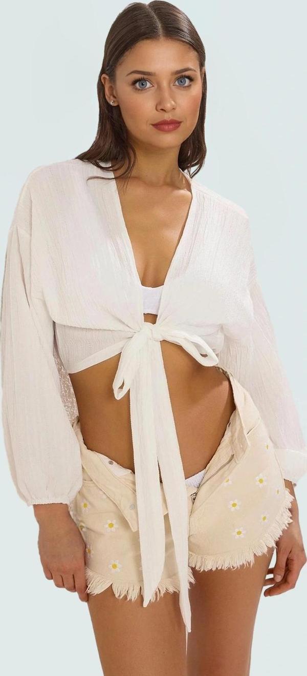 Bağlamalı Dokuma Plaj Bluz Regular Kalıp Uzun Kollu Yazlık Rahat Kaliteli İşçilik - Image 1