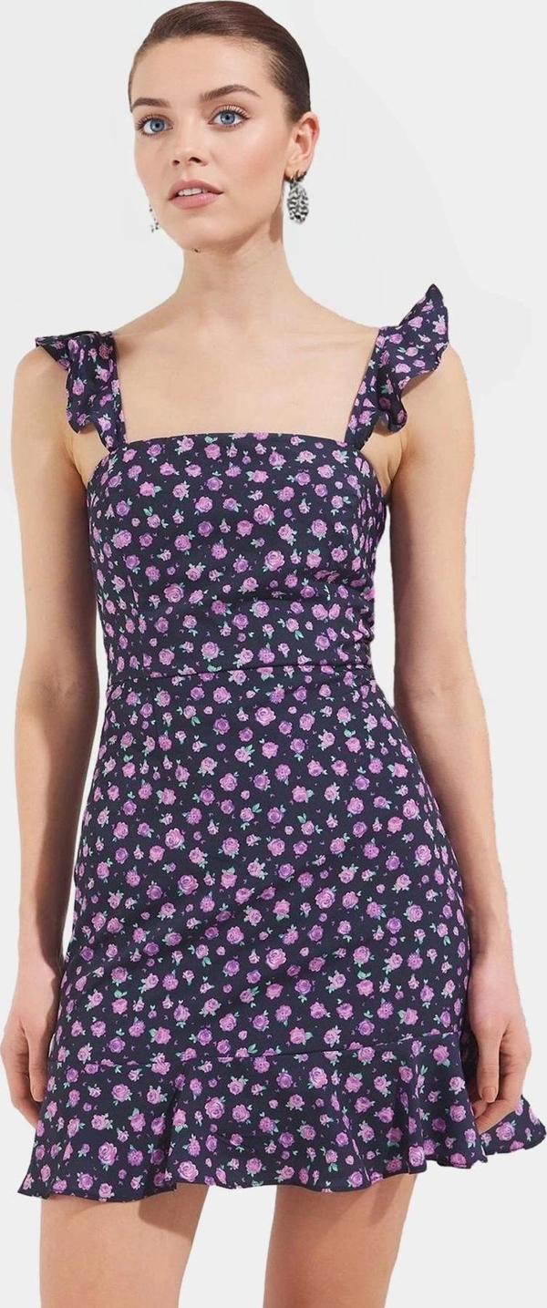 Çiçekli Mini A Line Elbise Moss Krep Dokuma Polyester Yazlık Şık Rahat Ve Dayanıklı Malzeme - Image 1