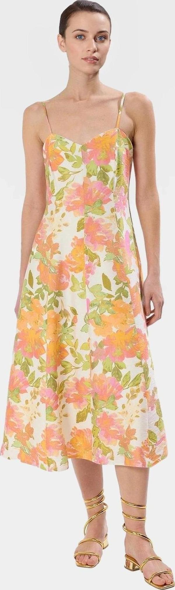 Çok Çiçekli Midi Elbise Skater Kalıp Polyester Yazlık Günlük Kullanım İçin Rahat Ve Şık - Image 1