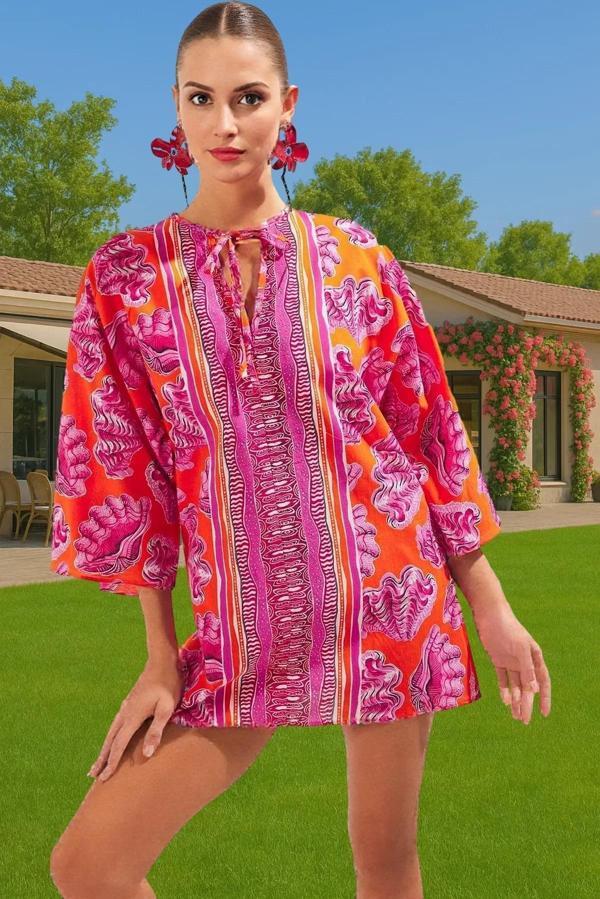 Plaj Elbisesi Su Altı Desenli Uzun Kollu Pamuklu Yazlık Uzun Ömürlü Günlük Kullanım İçin Modern Stil - Image 1