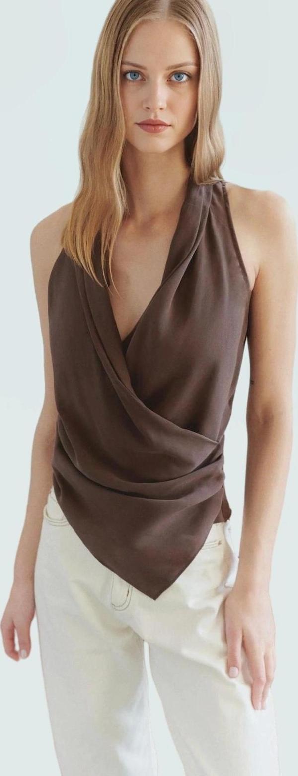 Modal Kruvaze Bluz Fitted Kalıp Yazlık Günlük Profesyonel Görünüm Özenle Seçilmiş - Image 1