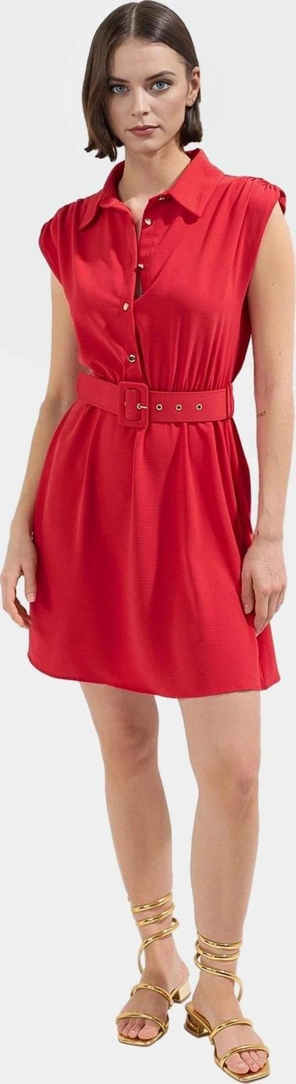 Kadın Kısa A Kesim Kemerli Elbise Polyester Dokuma Günlük Stil Profesyonel Görünüm Mükemmel Uyum - Image 1