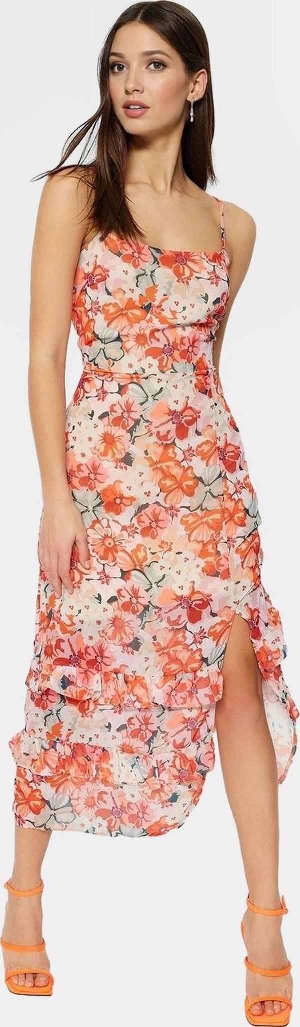 A line Şifon Midi Elbise Çok Çiçek Desenli Yazlık Rahat Profesyonel Görünüm Özel Tasarım - Image 1