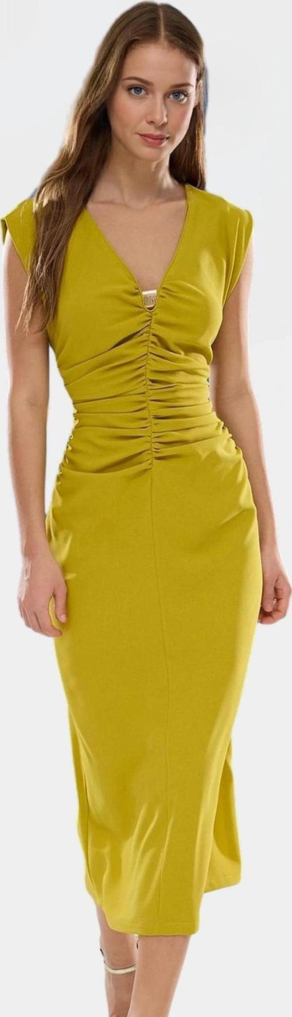 Şık Bodycon Midi Elbise Soft Krep Dokuma Polyester Kumaş Rahat Ve Yüksek Kalite - Image 1