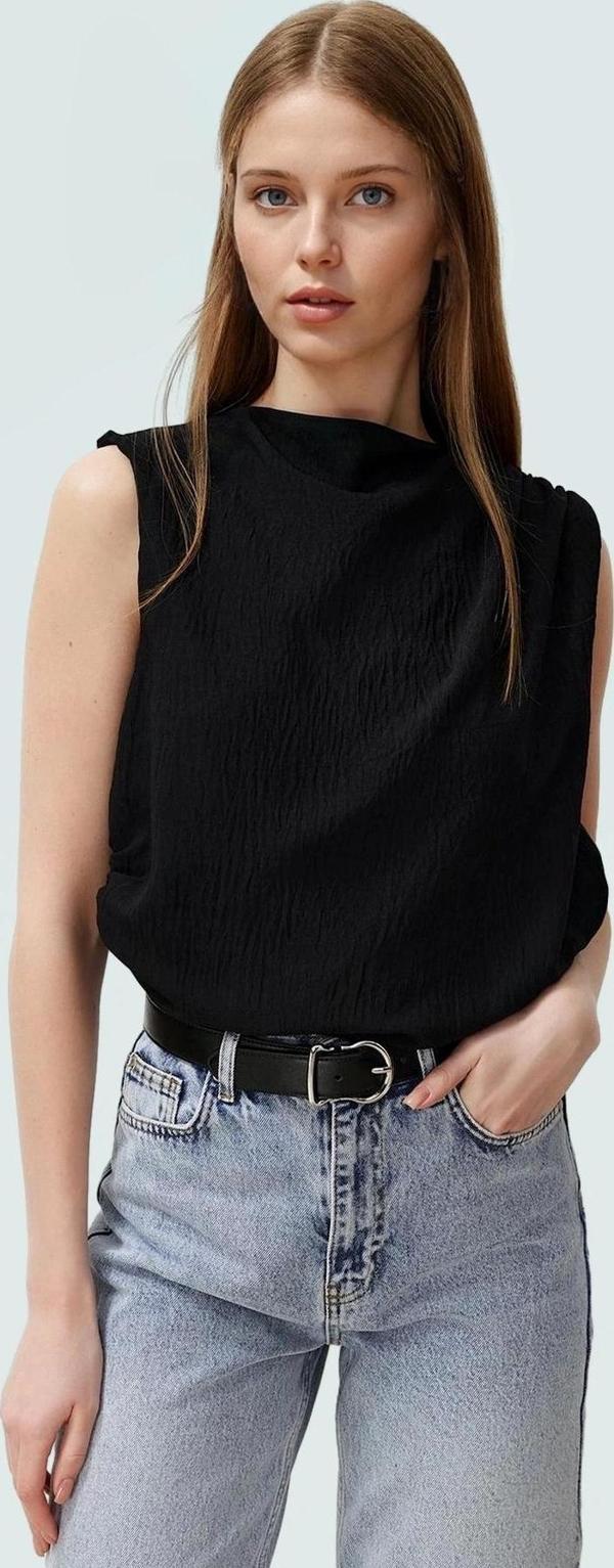 Şık Bisiklet Yaka Kolsuz Bluz %100 Polyester Yazlık Günlük Zarifane Tasarım Görünüm - Image 1