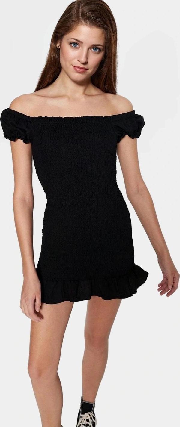 Şık Mini Elbise 85% Viskoz 15% Poliamid Kumaş Balon Kol Bodycon Kalıp Trend Tasarım - Image 1
