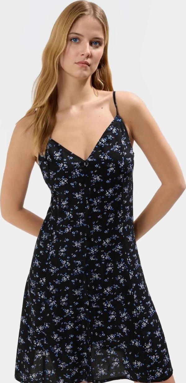 Şık V Yaka Düğmeli Mini Elbise Viskoz Kumaş Günlük Stil Özenle Seçilmiş Mükemmel Uyum Uzun Ömürlü - Image 1