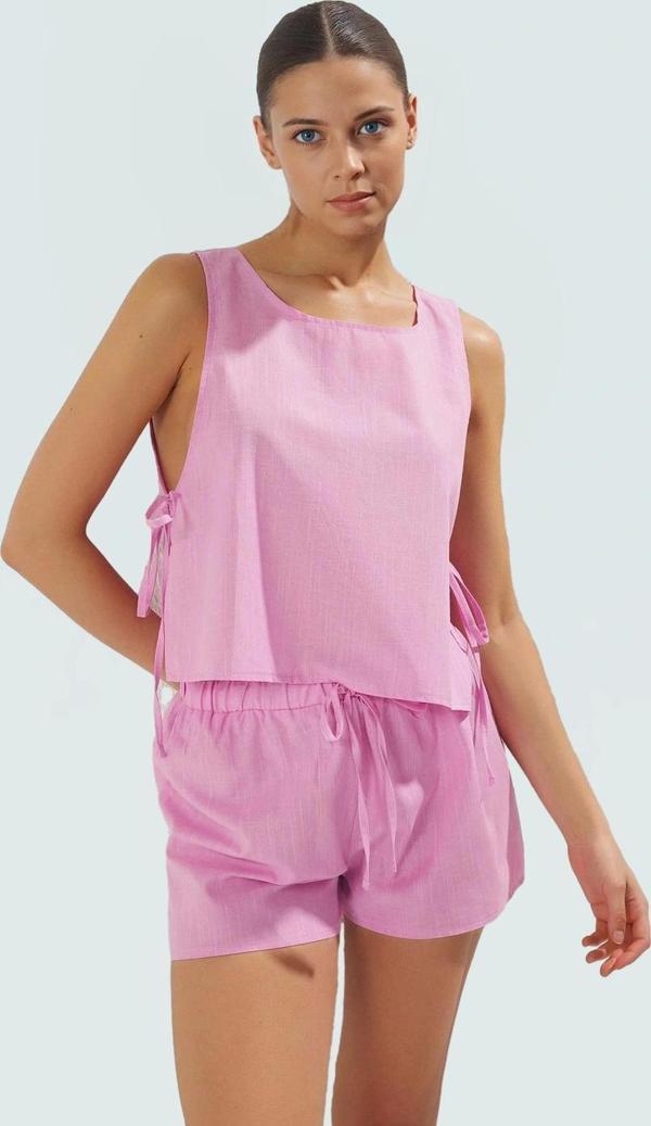 Flamlı Pamuk Bluz Şort Plaj Takımı Yazlık Rahat Kombin Trend Tasarım Günlük Kullanım İçin - Image 1