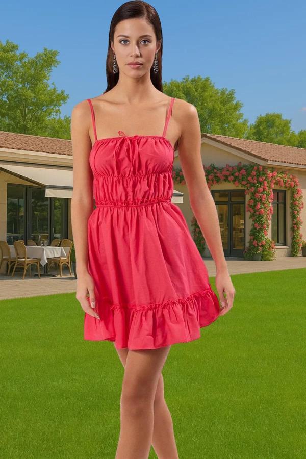 Yazlık Kadın Mini Pamuklu Plaj Elbise Vual Dokuma Rahat Kullanım Modern Stil Rahat Kullanım - Image 1