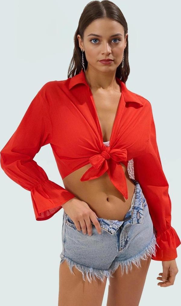 Kadın Crop Örme Pamuk Bluz Yazlık Plaj Giyim Trend Tasarım Konforlu Kesim - Image 1