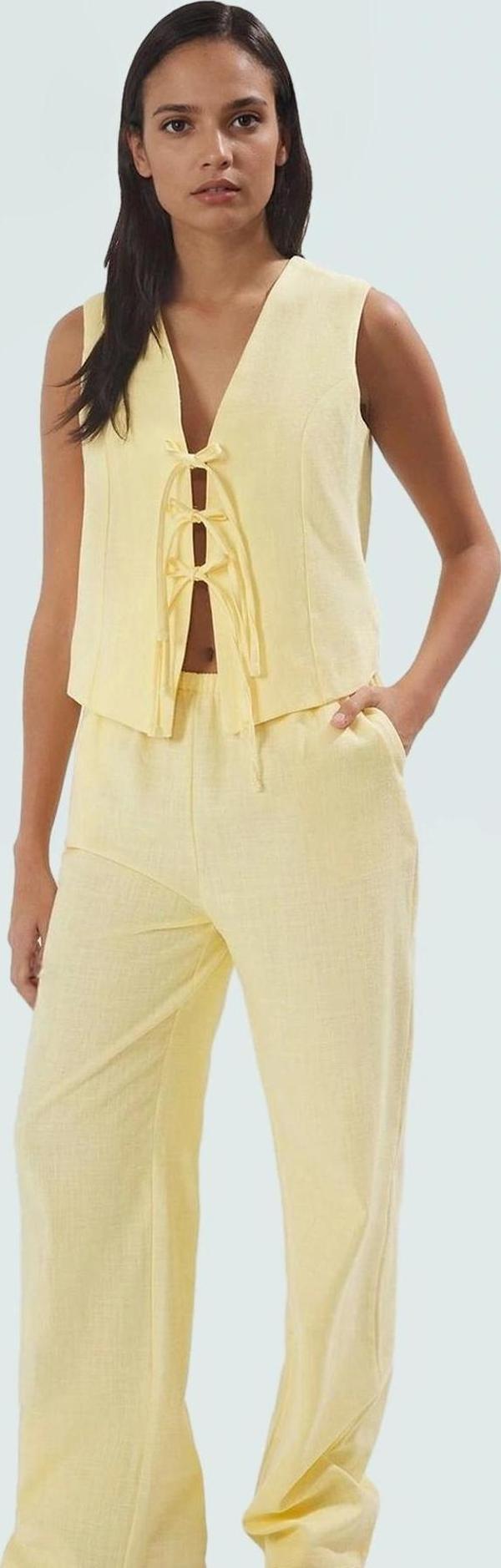 Kadın Keten Görünümlü Bağlamalı Bluz Ve Geniş Paça Pantolon Takım Konforlu Kesim Seçkin Malzeme - Image 1