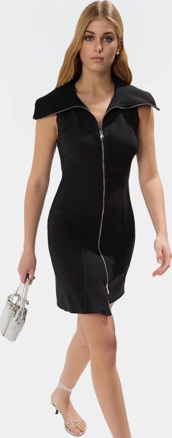 Mini Fermuarlı Elbise Dokuma Polyester Yazlık Casual Konforlu Kesim Şık Görünüm Modern Stil - Image 1