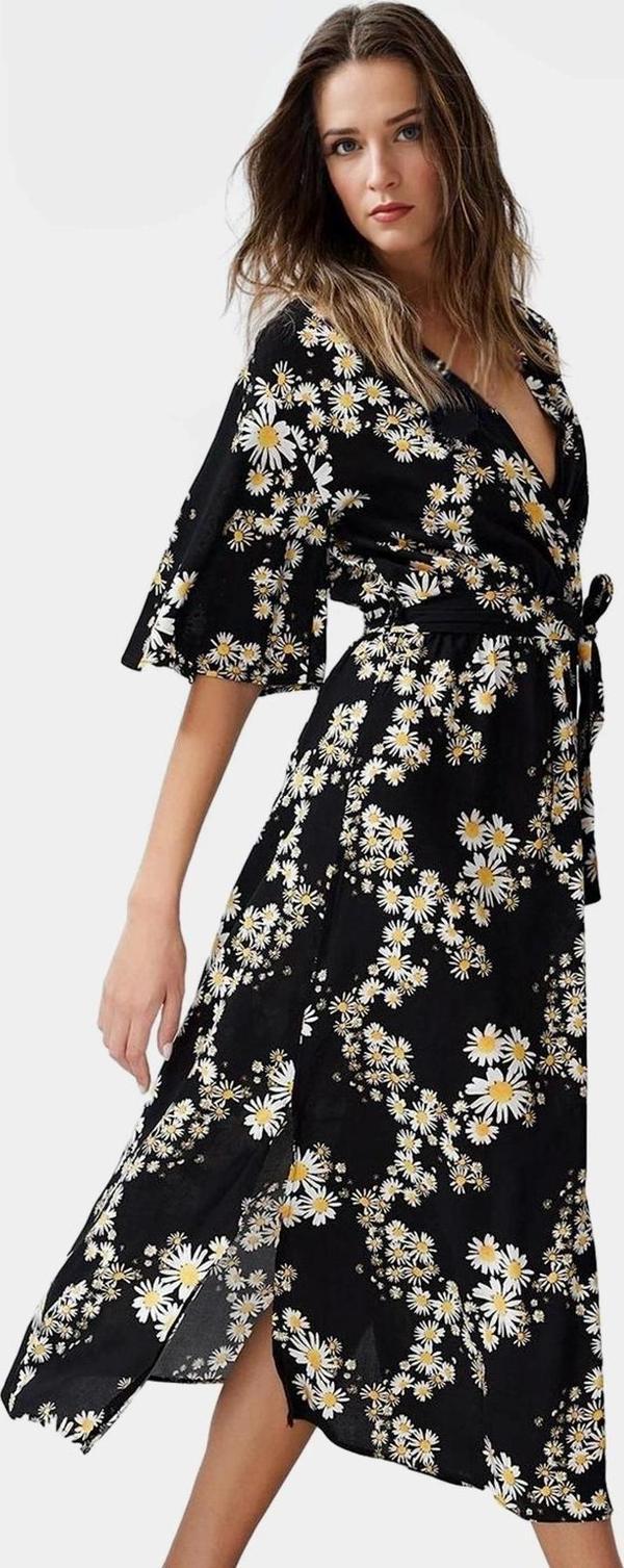 Maxi Çiçek Desenli Viskoz Elbise A Kesim Kruvaze Yaka Günlük Yaz Mükemmel Uyum Profesyonel Görünüm - Image 1