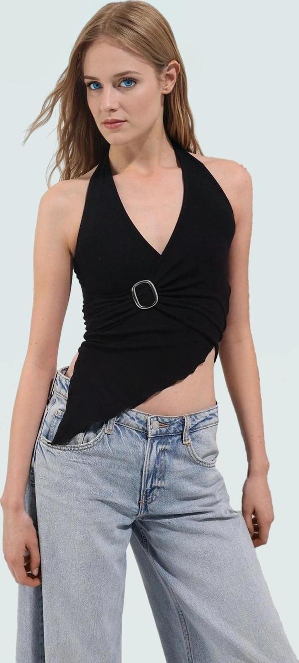 Halter Yaka Fitted Viskoz Örme Bluz Yazlık Parti Kombin Rahat Ve Şık Uzun Ömürlü Yüksek Kalite - Image 1