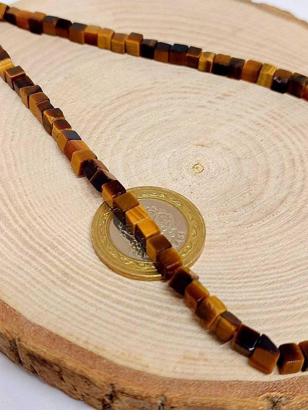 Kaplan Gözü Taşı Küp Şekilli YARIM Dizi 4mm (18cm uzunluğundadır) - Image 1