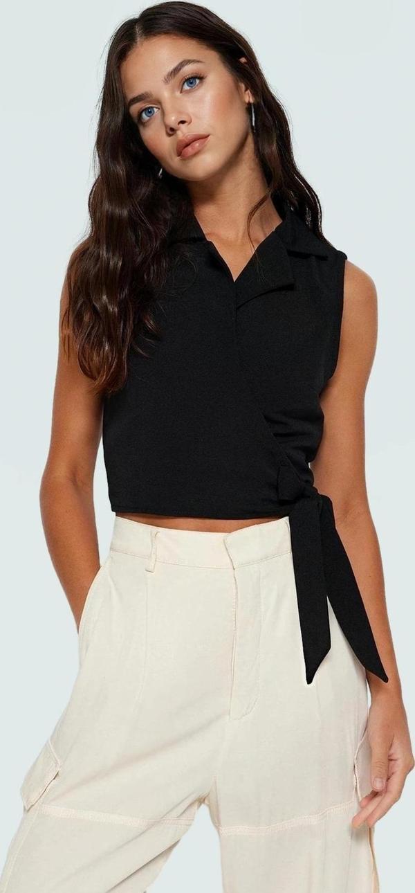 Keten Görünümlü Crop Bluz Ceket Yaka Kalın Askılı Yazlık Rahat Kullanım - Image 1