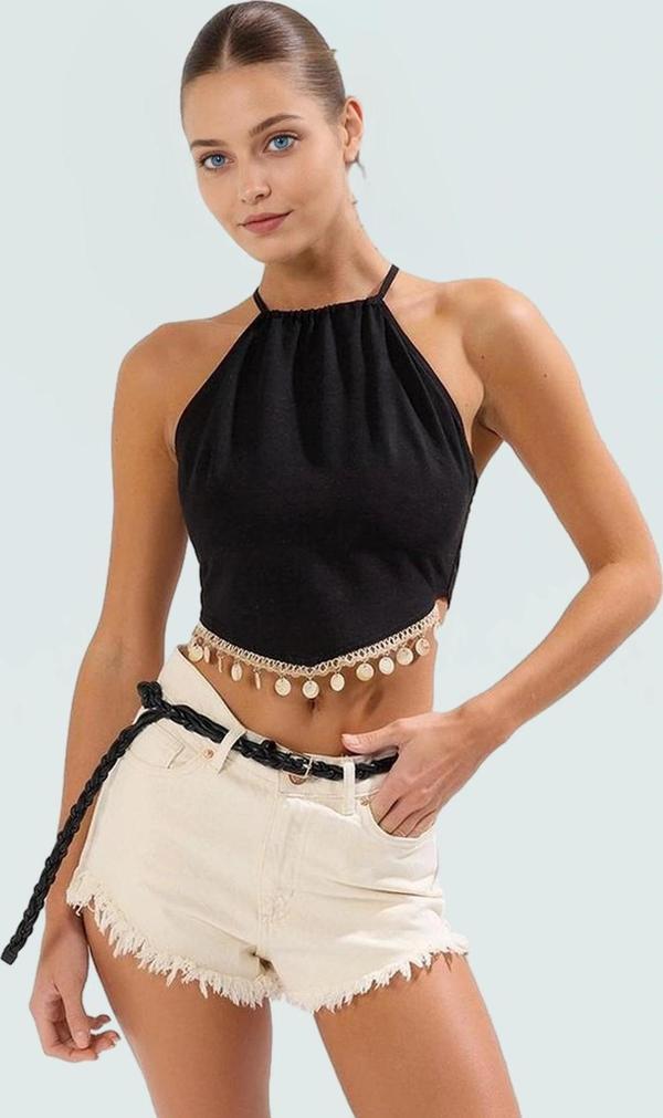 Keten Karışımlı Kolsuz Plaj Bluz Hakim Yaka Aksesuarlı Yazlık Modern Stil Uzun Ömürlü - Image 1