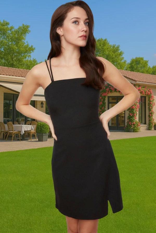 Kadın Siyah Askılı Mini Bodycon Elbise Polyester Yazlık Mezuniyet Dayanıklı Malzeme Mükemmel Uyum - Image 1