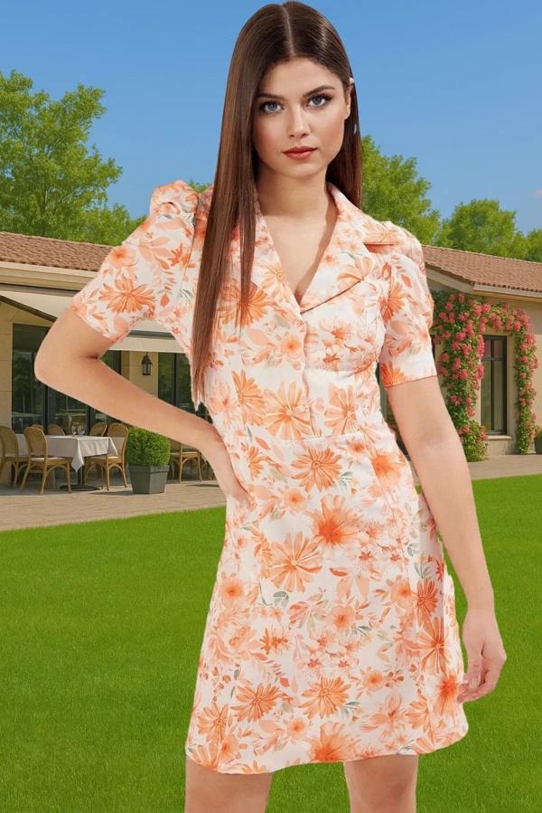 Çiçekli A Kesim Mini Elbise Polyester Karışımlı Yazlık Zarifane Tasarım Rahat Kullanım Özel Tasarım - Image 1