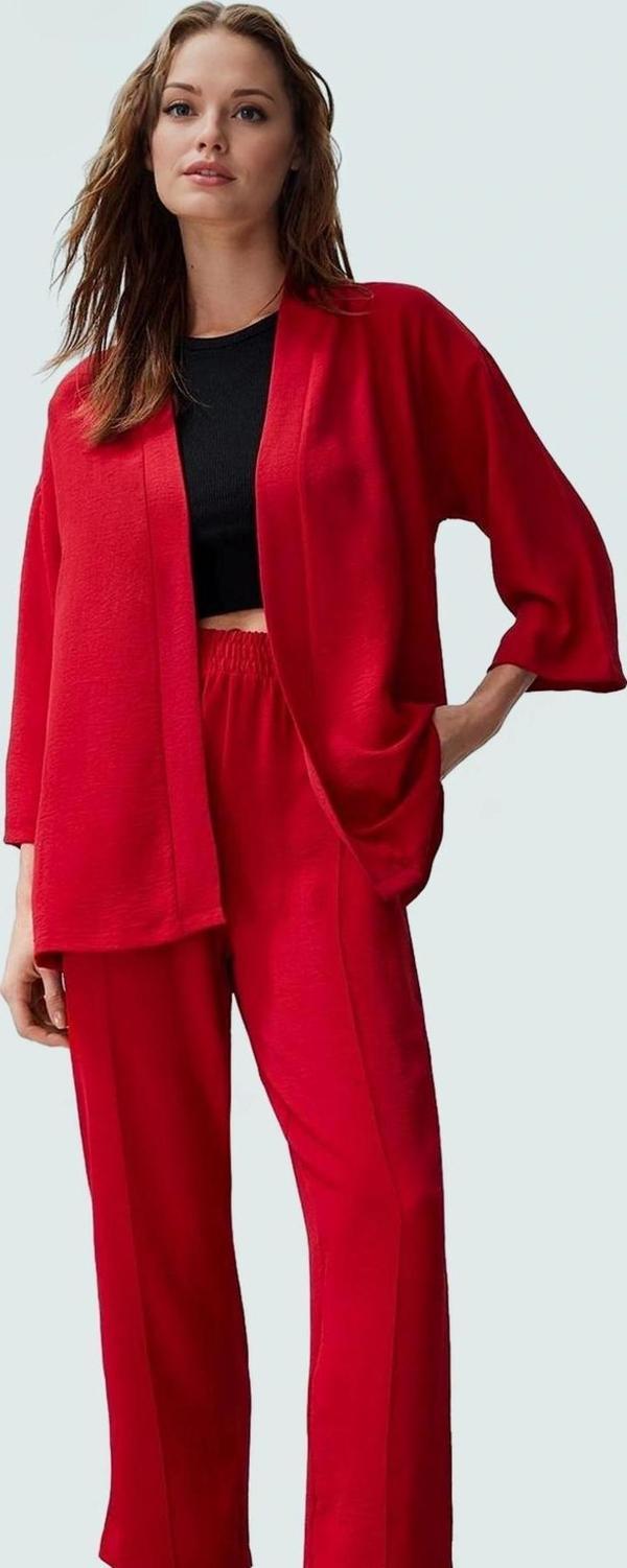 Kadın Dokuma Kimono Pantolon Takım Rahat Günlük Stil Zarifane Tasarım Şık Görünüm - Image 1