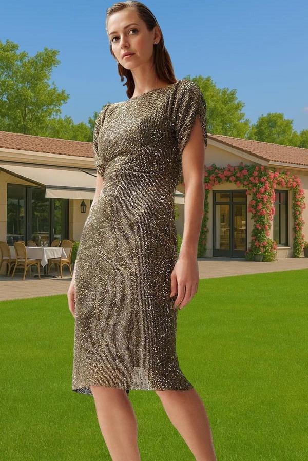 Parıltılı Örme Abiye Elbise Bodycon Kalıp Polyester Karışımlı Yazlık Uzun Ömürlü Seçkin Malzeme - Image 1