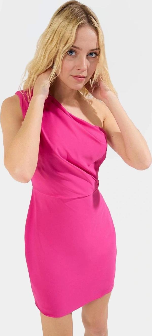 Tek Omuz Bodycon Mini Elbise Polyester Dokuma Mat Saten Yazlık Premium Kalite Şık Görünüm - Image 1