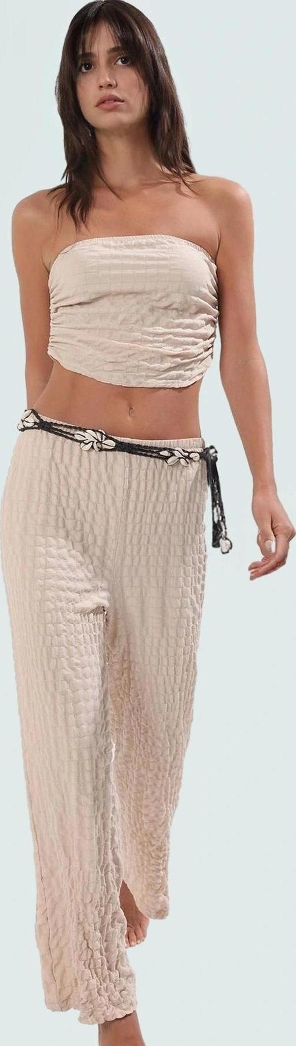 Şık Dokulu Plaj Bluz Pantolon Takımı Yaz Mevsimi İçin Rahat Kullanım Günlük - Image 1