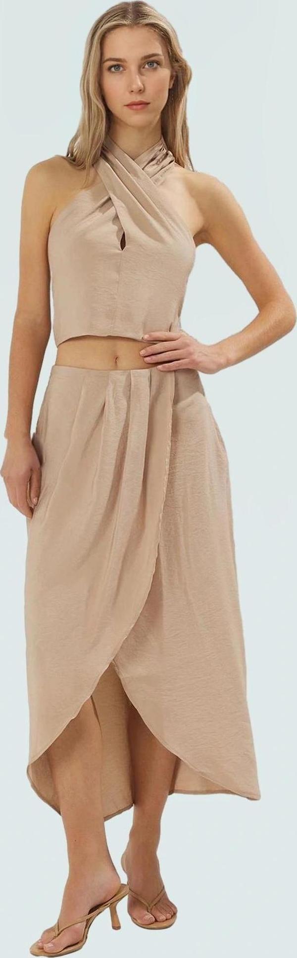 Yazlık Crop Bluz Etek Takım Polyester Pamuk Dokuma Kumaş Profesyonel Görünüm Yüksek Kalite - Image 1
