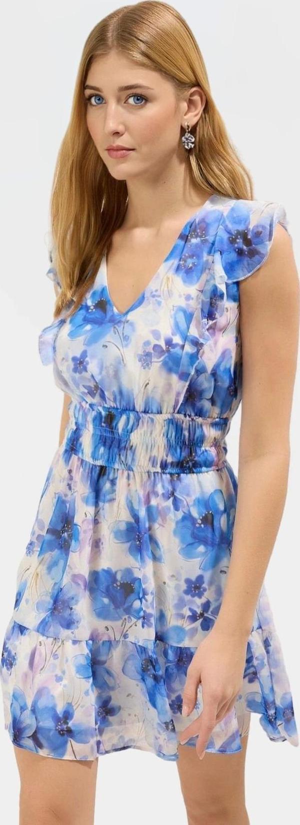 Yazlık Çiçekli Mini Elbise Şifon Dokuma Astarlı Skater Modern Stil Kaliteli İşçilik - Image 1