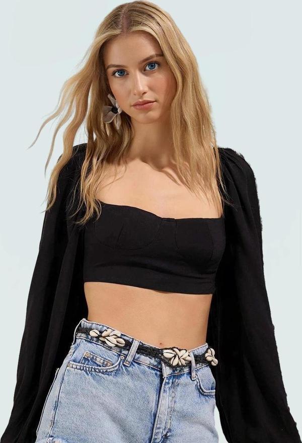 Şık Çok Çiçekli Viskoz Crop Bluz Fitted Kalıp Yazlık Plaj Özel Tasarım Rahat Kullanım - Image 1